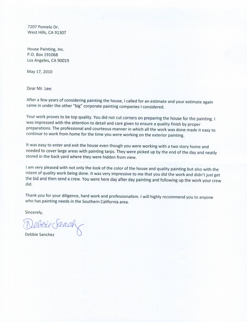Happy Letter from 7207 Pomelo Dr. West Hills Mrs.Debbie Sanchez